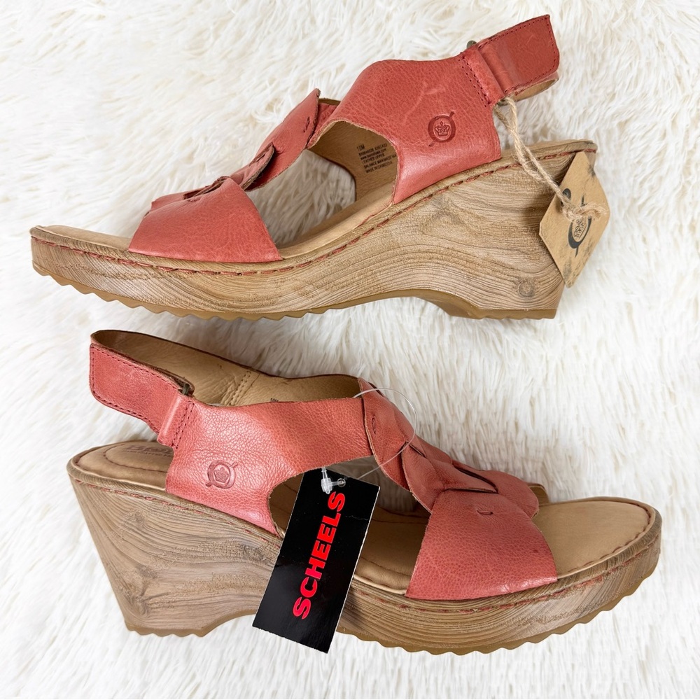 Born Women's Nina Sandals In Rust Cayenne Leather 10 Wedge NWT - Picture 5 of 10